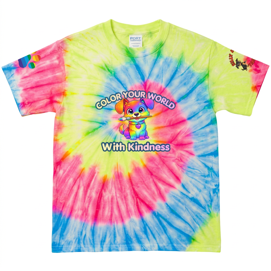 Silly Mutts Tales™ Color Your World With Kindness Youth Tie-Dye T-Shirt