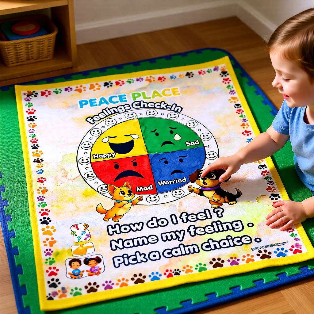 Silly Mutts Tales™ Peace Place Feelings Check-In Blanket