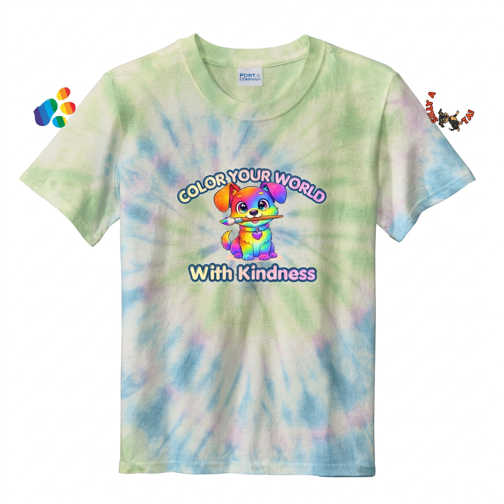 Silly Mutts Tales™ Color Your World With Kindness Youth Tie-Dye T-Shirt