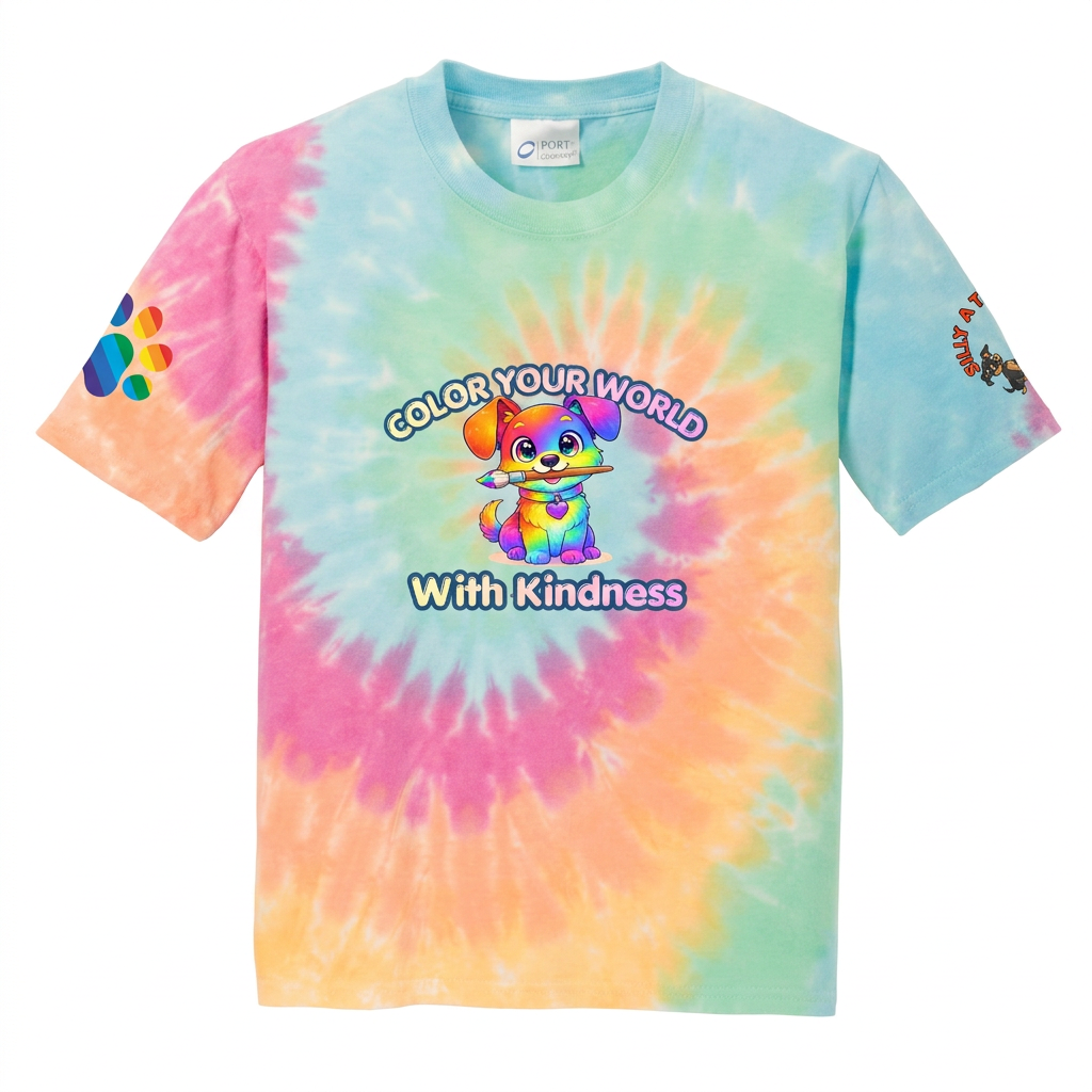 Silly Mutts Tales™ Color Your World With Kindness Youth Tie-Dye T-Shirt