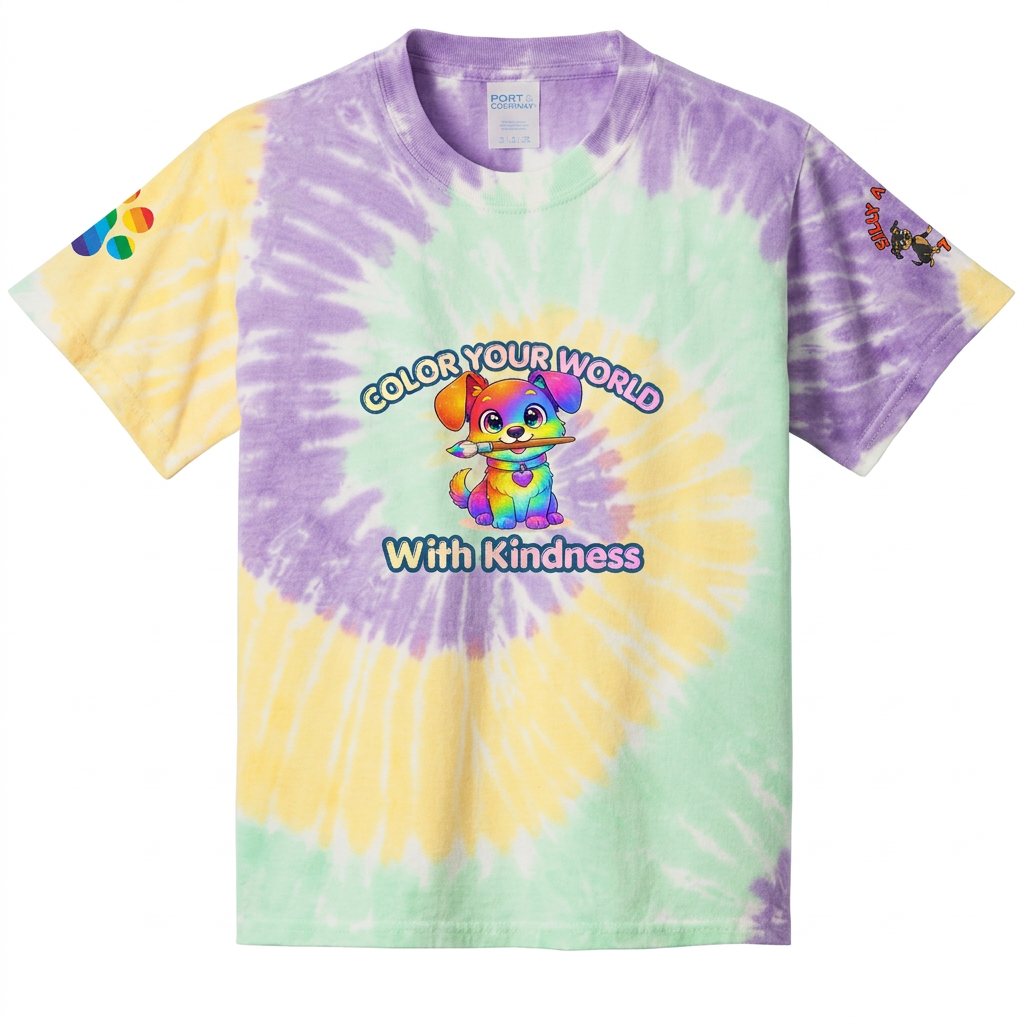 Silly Mutts Tales™ Color Your World With Kindness Youth Tie-Dye T-Shirt