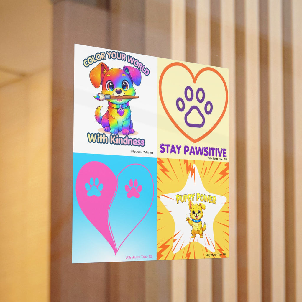 Puppy Power Die-Cut Sticker Pack — Color Your World, Stay Pawsitive, Heart Paw Prints