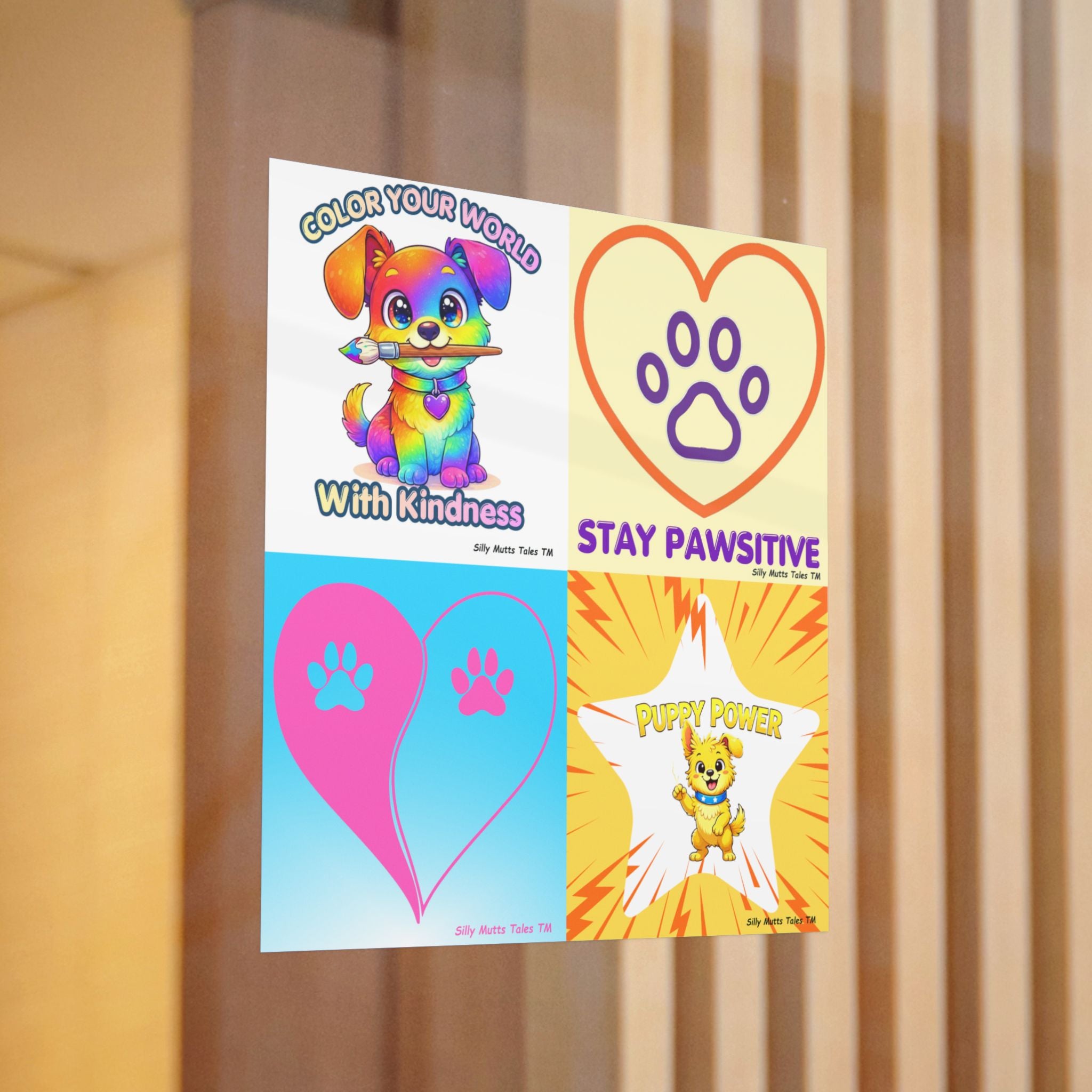 Puppy Power Die-Cut Sticker Pack — Color Your World, Stay Pawsitive, Heart Paw Prints